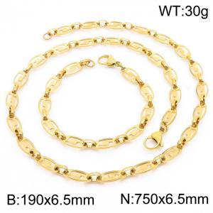 6.5mm Width Gold-Plated Stainless Steel Abstract Pattern Links 750mm Necklace&190mm Bracelet Jewelry Set - KS201409-Z