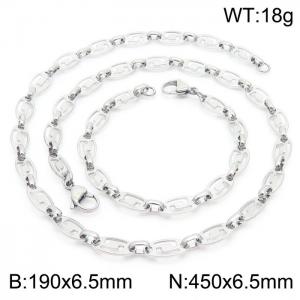 6.5mm Width Stainless Steel Abstract Pattern Links 450mm Necklace&190mm Bracelet Jewelry Set - KS201410-Z