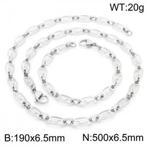 6.5mm Width Stainless Steel Abstract Pattern Links 500mm Necklace&190mm Bracelet Jewelry Set - KS201411-Z