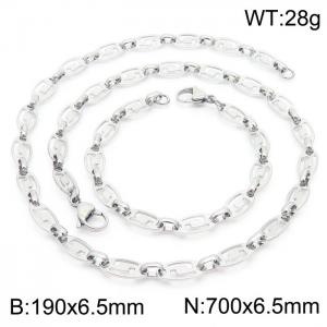 6.5mm Width Stainless Steel Abstract Pattern Links 700mm Necklace&190mm Bracelet Jewelry Set - KS201415-Z