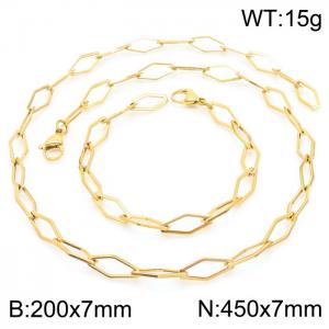 7mm Width Gold-Plated Stainless Steel Diamond Shape Links 450mm Necklace&200mm Bracelet Jewelry Set - KS201417-Z