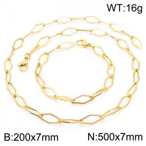 7mm Width Gold-Plated Stainless Steel Diamond Shape Links 500mm Necklace&200mm Bracelet Jewelry Set - KS201418-Z