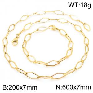 7mm Width Gold-Plated Stainless Steel Diamond Shape Links 600mm Necklace&200mm Bracelet Jewelry Set - KS201420-Z