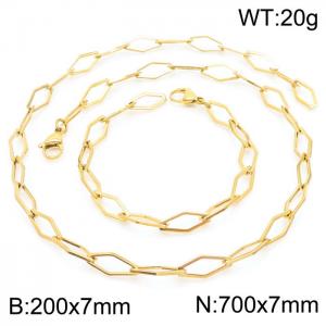 7mm Width Gold-Plated Stainless Steel Diamond Shape Links 700mm Necklace&200mm Bracelet Jewelry Set - KS201422-Z
