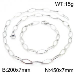 7mm Width Stainless Steel Diamond Shape Links 450mm Necklace&200mm Bracelet Jewelry Set - KS201424-Z