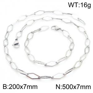 7mm Width Stainless Steel Diamond Shape Links 500mm Necklace&200mm Bracelet Jewelry Set - KS201425-Z