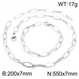 7mm Width Stainless Steel Diamond Shape Links 550mm Necklace&200mm Bracelet Jewelry Set - KS201426-Z