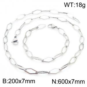 7mm Width Stainless Steel Diamond Shape Links 600mm Necklace&200mm Bracelet Jewelry Set - KS201427-Z