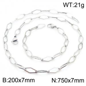 7mm Width Stainless Steel Diamond Shape Links 750mm Necklace&200mm Bracelet Jewelry Set - KS201430-Z