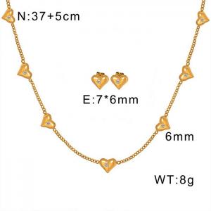 Gold Plated Lightweight Cable Chain Necklace + Earrings With Love Charm Stainless Steel Jewelry Set For Women - KS201516-WGML
