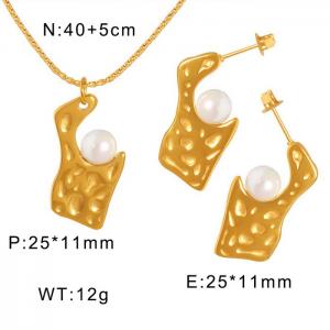 Gold Plated Dangle Earrings + Pendant Necklace With Pearls Lightweight Hypoallergenic Stainless Steel Jewelry For Women - KS201517-WGML