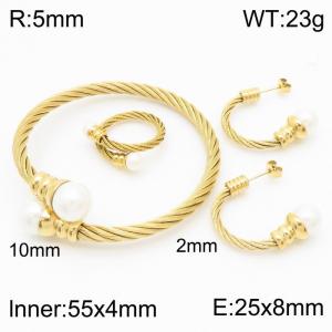 Gold Plated Hoop Earrings + Pendant Necklace With Beads Lightweight Hypoallergenic Stainless Steel Jewelry For Women - KS201519-WGML