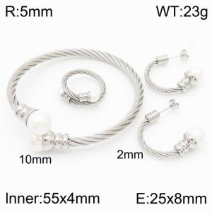 Silver Hoop Earrings + Pendant Necklace With Beads Lightweight Hypoallergenic Stainless Steel Jewelry For Women - KS201520-WGML