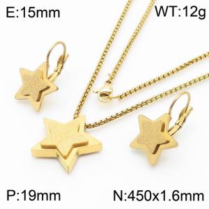 Double Layer Pentagram Scrub Stainless Steel Earring Pendant Box Chain Lobster Claw Clasp Necklace For Women - KS203066-HJ