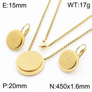 Double Layer Round Scrub Stainless Steel Earring Pendant Box Chain Lobster Claw Clasp Necklace For Women - KS203070-HJ