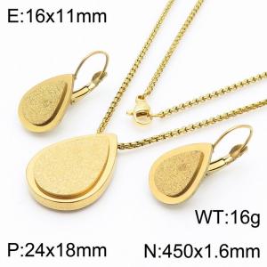 Double Layer Water Drop Scrub Stainless Steel Earring Pendant Box Chain Lobster Claw Clasp Necklace For Women - KS203071-HJ