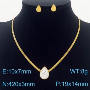 Fashion titanium steel diamond encrusted rectangular pendant earrings snake chain two-piece set - KS203094-NT