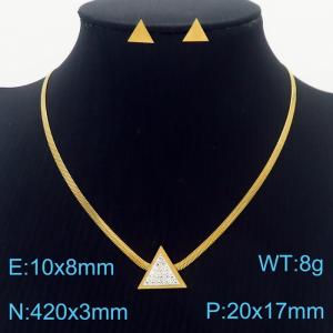 Fashion titanium steel diamond triangle pendant earrings snake chain two-piece set - KS203096-NT