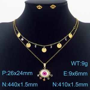 European and American demon Eyes stainless steel women's multi-layer collarbone chain earrings two-piece set - KS203098-NT