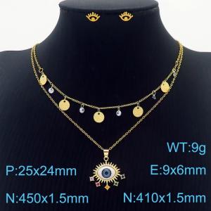 European and American demon Eyes stainless steel women's multi-layer collarbone chain earrings two-piece set - KS203099-NT