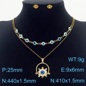 European and American demon Eyes stainless steel women's multi-layer collarbone chain earrings two-piece set - KS203101-NT