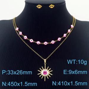 European and American demon Eyes stainless steel women's multi-layer collarbone chain earrings two-piece set - KS203102-NT