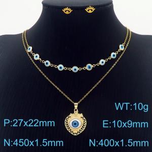 European and American demon Eyes stainless steel women's multi-layer collarbone chain earrings two-piece set - KS203105-NT