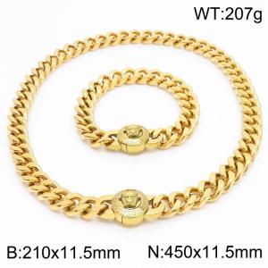 Personality Medusa Bracelet 45cm Necklace 18K Gold-plated Stainless Steel Thick Chain Jewelry Set - KS203146-Z