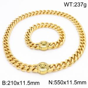 Personality Medusa Bracelet 55cm Necklace 18K Gold-plated Stainless Steel Thick Chain Jewelry Set - KS203148-Z