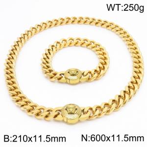 Personality Medusa Bracelet 60cm Necklace 18K Gold-plated Stainless Steel Thick Chain Jewelry Set - KS203149-Z