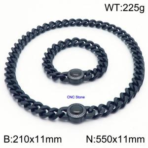 Vintage CNC Stone Bracelet 55cm Necklace Stainless Steel Thick Chain Black Jewelry Set - KS203162-Z