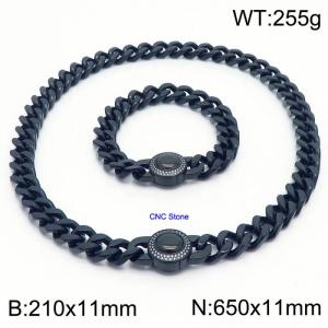 Vintage CNC Stone Bracelet 65cm Necklace Stainless Steel Thick Chain Black Jewelry Set - KS203164-Z