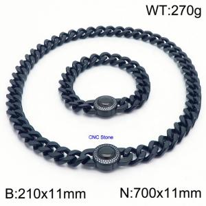Vintage CNC Stone Bracelet 70cm Necklace Stainless Steel Thick Chain Black Jewelry Set - KS203166-Z