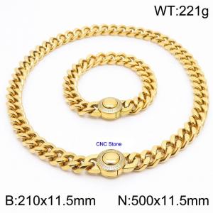 Punk CNC Stone Bracelet 50cm Necklace 18K Gold-plated Stainless Steel Jewelry Set - KS203168-Z