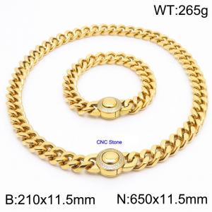 Punk CNC Stone Bracelet 65cm Necklace 18K Gold-plated Stainless Steel Jewelry Set - KS203171-Z