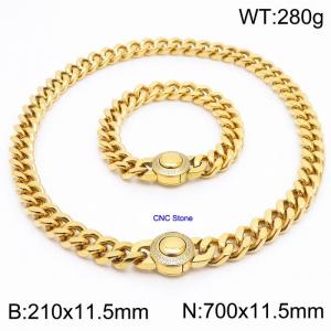 Punk CNC Stone Bracelet 70cm Necklace 18K Gold-plated Stainless Steel Jewelry Set - KS203172-Z