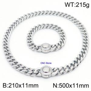 Personality CNC Stone Thick Chain Bracelet 50cm Necklace Stainless Steel Jewelry Set - KS203175-Z