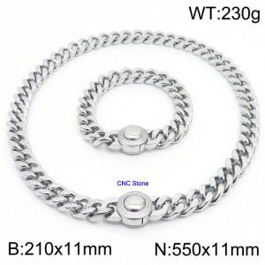 Personality CNC Stone Thick Chain Bracelet 55cm Necklace Stainless Steel Jewelry Set - KS203176-Z