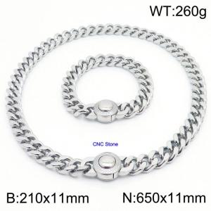 Personality CNC Stone Thick Chain Bracelet 65cm Necklace Stainless Steel Jewelry Set - KS203178-Z