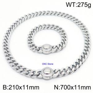Personality CNC Stone Thick Chain Bracelet 70cm Necklace Stainless Steel Jewelry Set - KS203179-Z