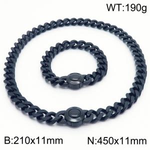Punk Black Round Clasp Thick Chain Bracelet 45cm Necklace Stainless Steel Jewelry Set - KS203188-Z