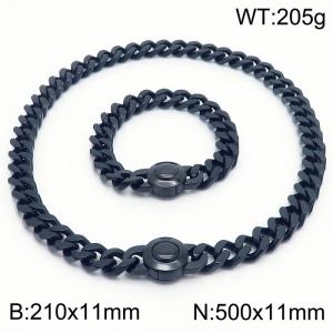 Punk Black Round Clasp Thick Chain Bracelet 50cm Necklace Stainless Steel Jewelry Set - KS203189-Z