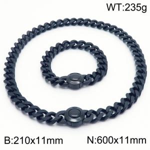Punk Black Round Clasp Thick Chain Bracelet 60cm Necklace Stainless Steel Jewelry Set - KS203191-Z