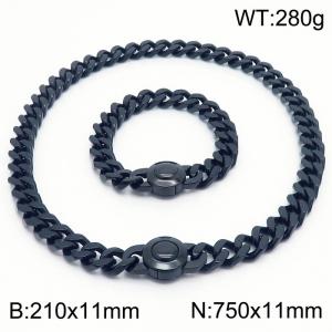 Punk Black Round Clasp Thick Chain Bracelet 75cm Necklace Stainless Steel Jewelry Set - KS203194-Z