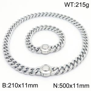Personality Round Clasp Thick Chain Bracelet 50cm Necklace Stainless Steel Jewelry Set - KS203196-Z