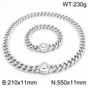 Personality Round Clasp Thick Chain Bracelet 55cm Necklace Stainless Steel Jewelry Set - KS203197-Z