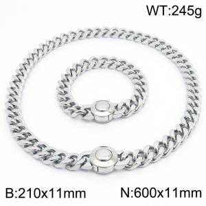 Personality Round Clasp Thick Chain Bracelet 60cm Necklace Stainless Steel Jewelry Set - KS203198-Z
