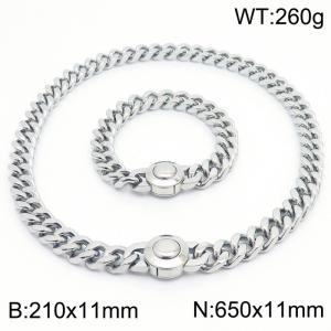 Personality Round Clasp Thick Chain Bracelet 65cm Necklace Stainless Steel Jewelry Set - KS203199-Z