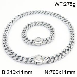 Personality Round Clasp Thick Chain Bracelet 70cm Necklace Stainless Steel Jewelry Set - KS203200-Z