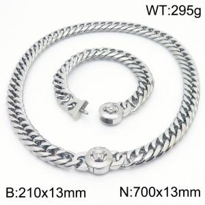 Greek Mythology Elements-Medusa Necklace & Bracelet Set Classic Cuban Chain Necklace 70cm and Bracelet 21cm Silver Hypoallergenic Stainless Steel Jewelry Set - KS203207-Z